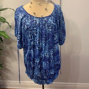 Jlo Jennifer Lopez Blue Leopard Print Cold Shoulder Top
